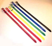 A group of six different colored straps on top of each other.