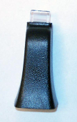A black strap with a metal buckle on it.