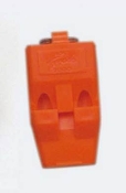 A close up of an orange whistle