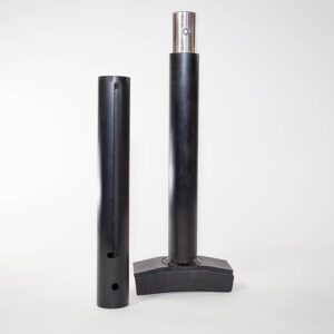 A pair of black poles with one pole bent to the side.