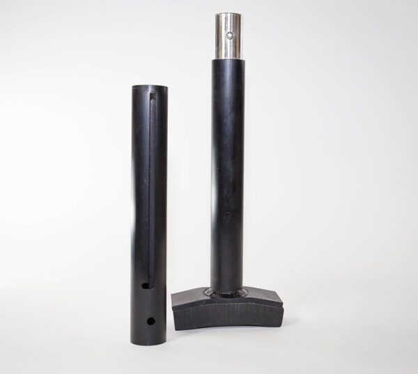 A pair of black poles with one pole bent to the side.