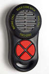 A black and red microphone with yellow lettering.