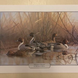 A painting of ducks in the water