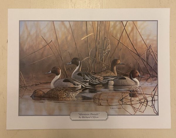 A painting of ducks in the water