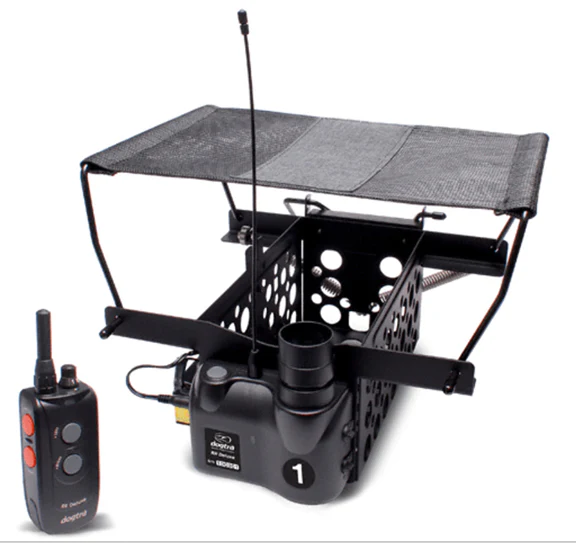 A remote controlled cage with a radio attached to it.